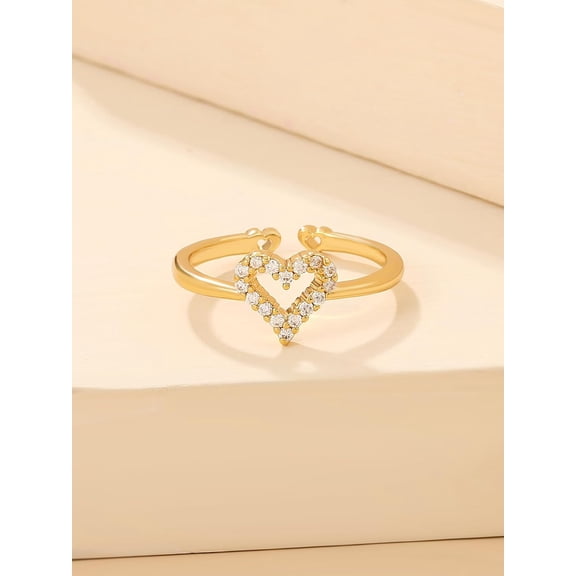 1Pc Heart Promise Ring Heart Brass Micro Pave Clear Cubic Zirconia Cuff Rings Stackable Jewelry Accessories