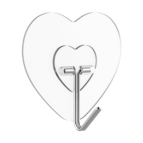 1Pc Heart-Shaped Adhesive Wall Hooks, Heavy Duty Clear No-Drill Stick-On Hooks, Waterproof Self-Adhesive Hanging Hooks for Kitchen, Bathroom, Home, Office, Wall Mounted Decorative Hooks