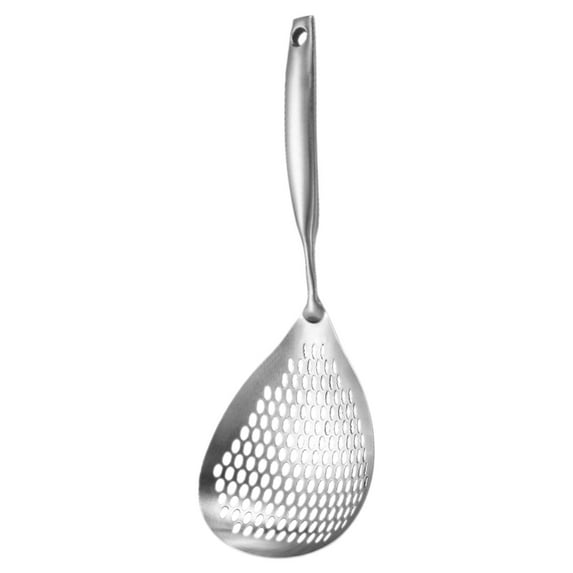 1Pc Heat Resistant Large Slotted Spoon,Stainless Steel Skimmer Spoon With Long Handle and Hook,Non-Stick Efficient Skimmer Ladle Multifunctional Strainer Spoon For Kitchen Frying Cooking Draining,A