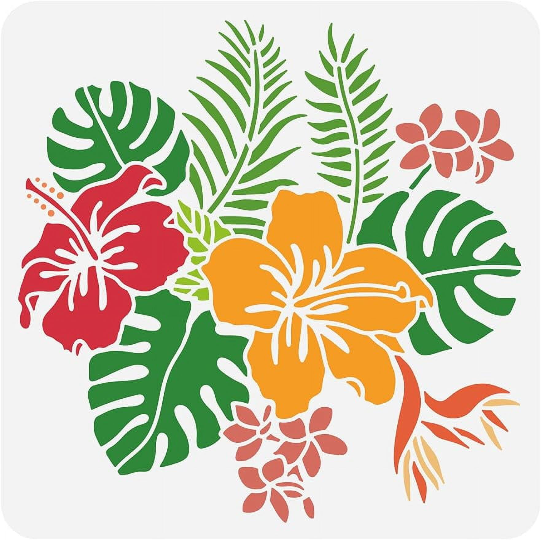 1Pc Hibiscus Flower Drawing Reusable Stencils Painting Templates for DIY Crafts Scrapbook Wall ...