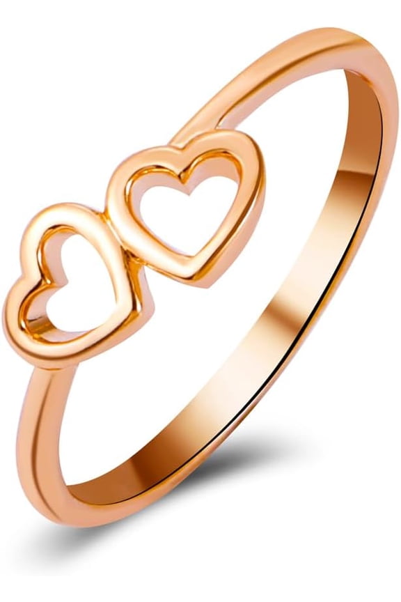 1Pc Hollow Out Two Heart Brass Finger Rings for Women Light Gold 1.5~6.5mm Size 7 1/4(17.5mm) DIY