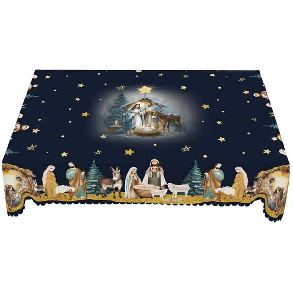 1Pc Holy Nativity Christmas Tablecloth Jesus Table Decor Christmas Decorations Kitchen Dining Table Decor Religious Tablecloth Jesus Nativity Table Cover
