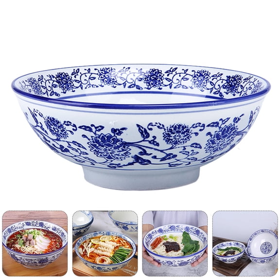 LEORX Ceramic Soup Bowl Blue 1Pc Retro Style Chinese Noodle Bowl Daily Use