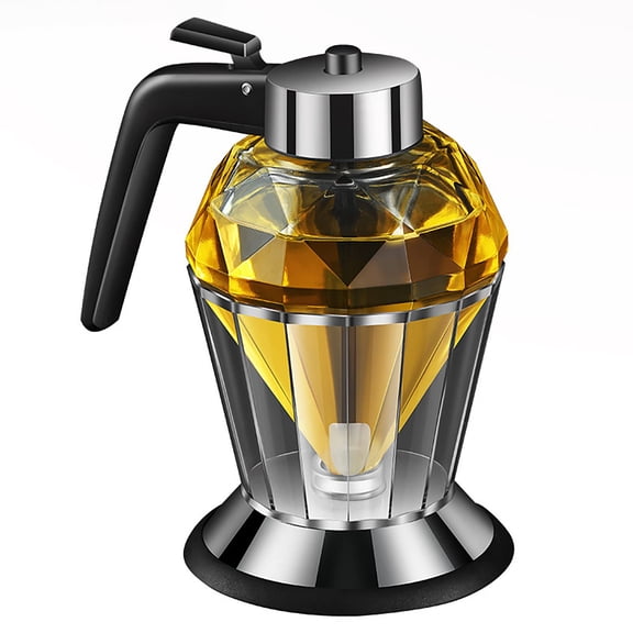 1Pc Honey/Syrup Dispenser - No Design, Elegant Diamond Shape with STAINLESS STEEL TOP, Clear Glass Honey Container (7oz)