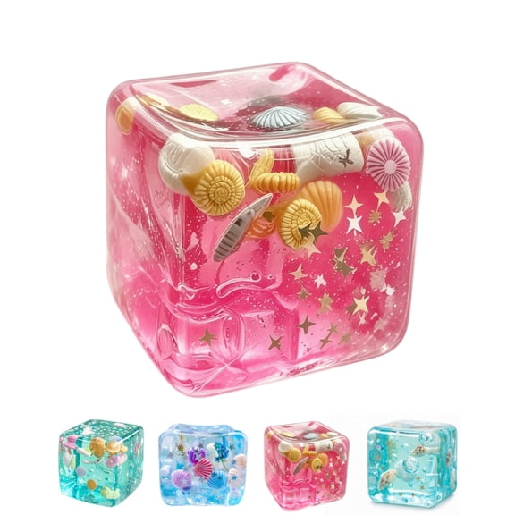 1Pc Ice Cube Squishies Stress Balls, Slow Rising Sensory Fidget Toy with Marine Shells Inside Square Soft Sensory Anxiety Relief Squeeze Cube for Adults Teens Kids