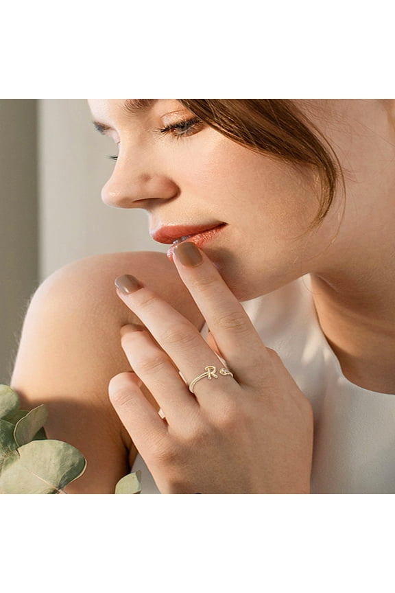 1Pc Initial Letter R Birthstone Ring Open Cuff Ring for Women Elegant Gift Size 7 3/4(17.9mm)