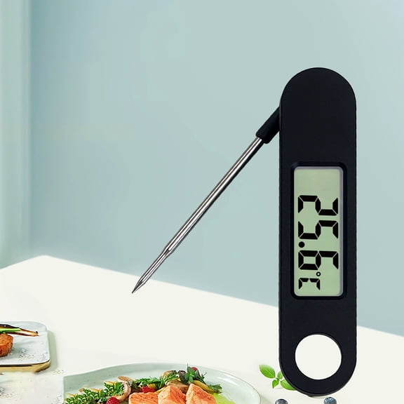 1Pc Instant Read Digital Foldable Food Thermometer with Probe,Digital Meat Thermometer,BBQ Accessories,Folding Digital Thermometer with Backlight Display For Meat Liquids Grill BBQ Cooking,Black