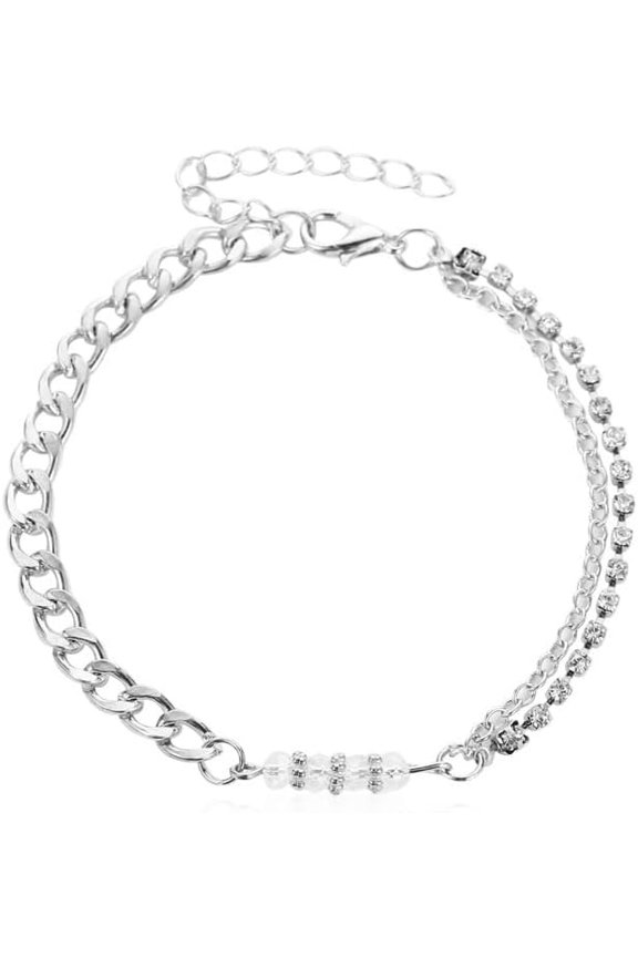 1Pc Iron Rhinestone Curb Chain 2-Strand Anklets Platinum 8-1/8 inch(205mm) handmade