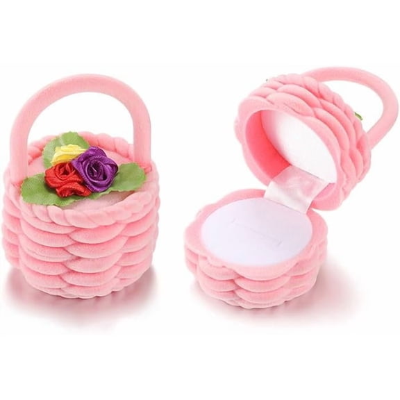 1Pc Jewelry Box 5.8x8cm Pink Flocking Jewelry Case Flower Basket Shape Gift Boxes with Sponge Inside for Earring Studs Rings Storage Wedding Engagement Birthday Anniversary Pink DIY