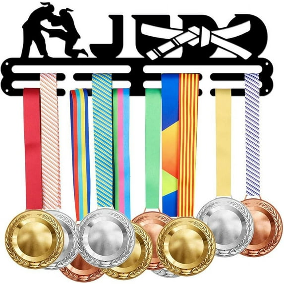 1Pc Judo Medal Holder Display Hanger Rack Frame for Women's Judo Sturdy Steel Metal with Judo Moves Pattern Wall Mounted Hooks Medal Rack Display Over 40 Medals