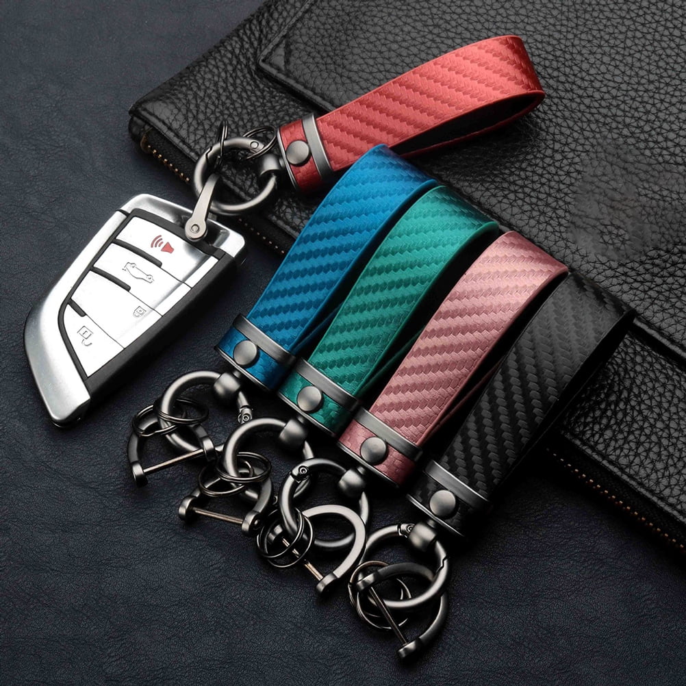 American Flag Car Keychain - Leather Fob With Zinc Alloy D-Ring, Anti-Lost Key Organizer (Black) 2 thumbnail image