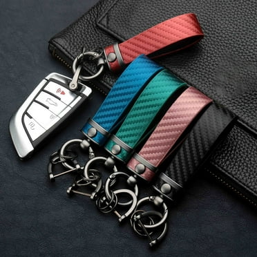 1Pc Key Chains for Car Keys, Leather Keychain, Zinc Alloy + Microfiber Leather Fashionable Keychains for Men and Women with 360-degree Rotatable Swivel Anti-Lost D-Ring and 2 Keyrings, Red