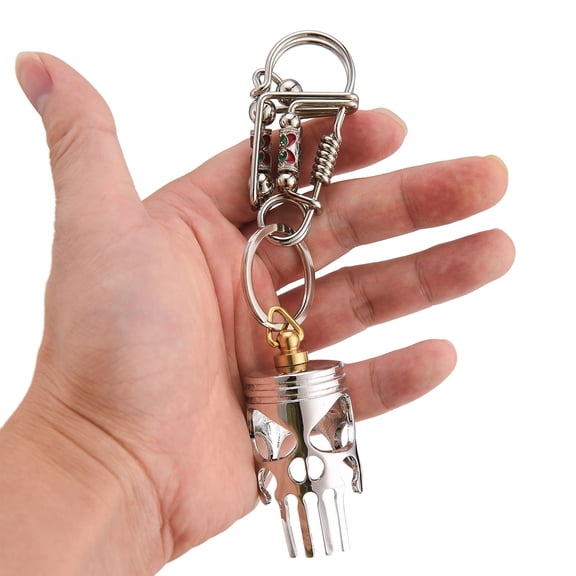 1Pc Key Chains for Car Keys, Skull Keychain, Silver Pendant and Bottle 2 in 1 Skull Key Ring, Alloy Piston Keychain, Good Luck on the Road Accessory for Car Bottle Opener