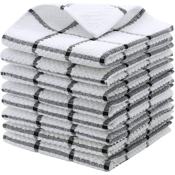1Pc Kitchen Dish Rags,Cotton Dish Cloths for Washing Dishes,Quick Drying Kitchen Towels,11.8"X11.8",Black Plaid Absorbent Dish Cloths Hand Towels,Waffle Weave Kitchen Dish Towels,Plaid Cleaning Rags