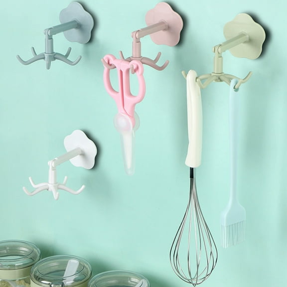 1Pc Kitchen Hook Non-slip 360 Degrees Rotating ABS No Drilling Utensil Folding Hook for Home