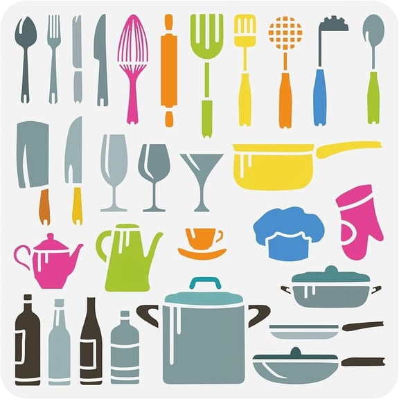 1Pc Kitchen Items Painting Stencil Drawing Template on Wood Wall Fabric Furniture 11.8x11.8 inch
