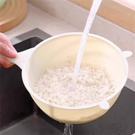 1Pc Large Fine Mesh Strainer Basket for Kitchen,Cream White Plastic Vegetable And Rice Washing Drainer with Handle,Multifunctional Food Strainer for Household Cooking And Fruit 12.3"X2.95"X6.3"