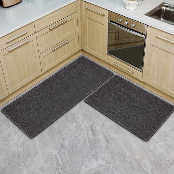Set of 2 Laundry Room Rugs 31.5x17.3 and 47.2x17.3 inches, Super Absorbent Anti Fatigue Runner Mats with Non Slip Backing, Black