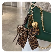 1Pc Leopard Bow Keychain Golden Heart Pendant Bag Charm Acrylic Chain Car Key Holder Handbag Decor Accessory