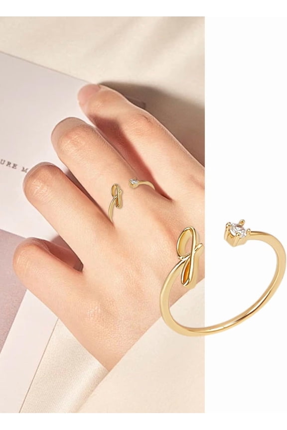 1Pc Letter Brass Rhinestone Open Cuff Rings for Women Letter G Inner Diameter: 17~18mm Craft Supplies