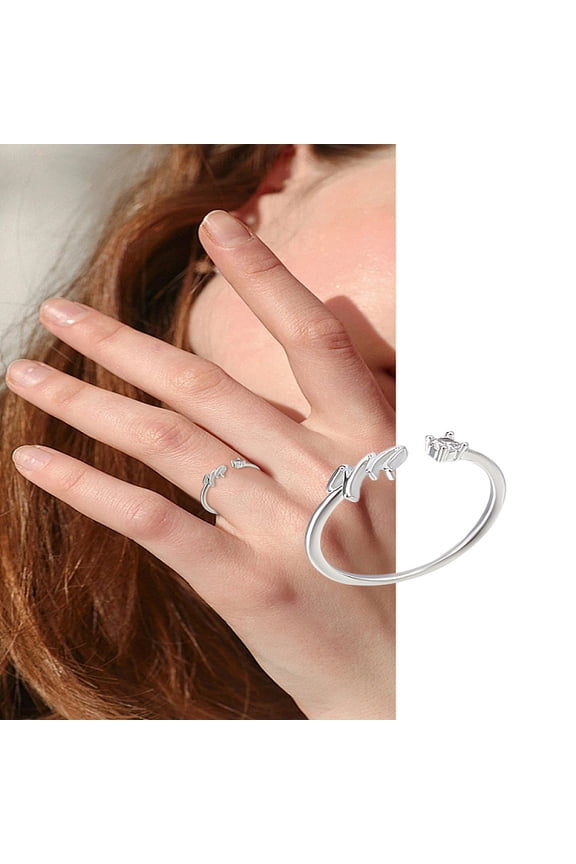 1Pc Letter Brass Rhinestone Open Cuff Rings for Women Letter M Inner Diameter: 17~18mm for DIY