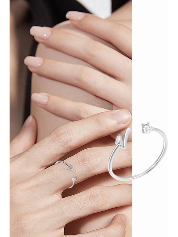 1Pc Letter Brass Rhinestone Open Cuff Rings for Women Letter V Inner Diameter: 17~18mm for Handmade