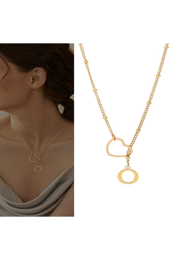 1Pc Letter & Heart Stainless Steel Lariat Necklaces for Women Golden Letter O 16.30~16.63 inch(41.4~42.25cm)