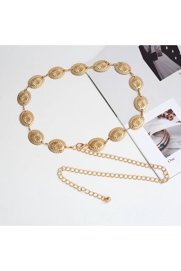 1Pc Link Chain Belt Alloy Oval Chain Belt Suit Golden Adjustable 1210mm Simple Gift for Women Daily Wear Golden