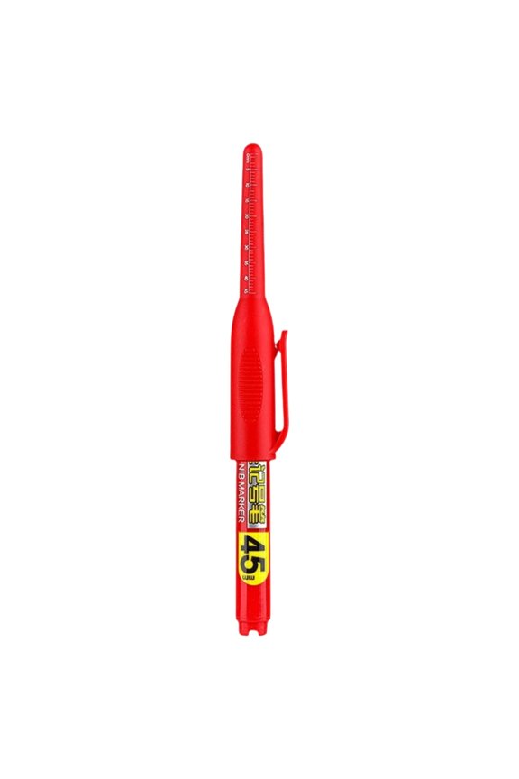 1Pc Long Nib Deep Hole Marker Pen - 45mm Extra-Length Tip for Precise Marking, Refillable Water-Resistant Construction Marker, Heavy-Duty Carpenter Pen for Woodworking & Plumbing,Red