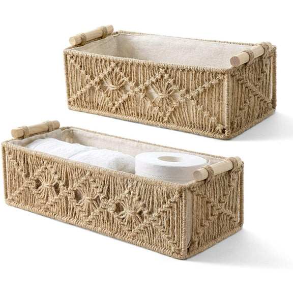 1Pc Macrame Storage Baskets, Boho Decor Baskets for Organizing, Woven Decorative Basket for Countertop Toilet Paper Basket, Tank Top, Home Decor Bedroom Nursery Livingroom Entryway, L, Brown