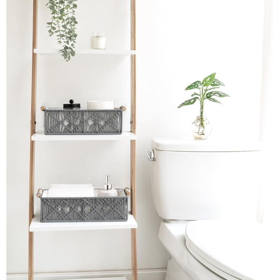 1Pc Macrame Storage Baskets, Boho Decor Baskets for Organizing, Woven Decorative Basket for Countertop Toilet Paper Basket, Tank Top, Home Decor Bedroom Nursery Livingroom Entryway, L, Gray