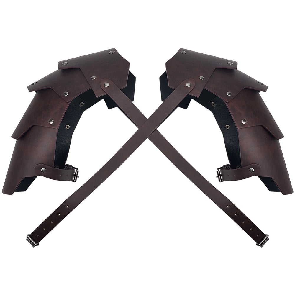 1Pc Medieval PU Leather Double Shoulder Armor Retro Cosplay Props with Alloy Findings Coconut Brown 300x280x5.5mm DIY