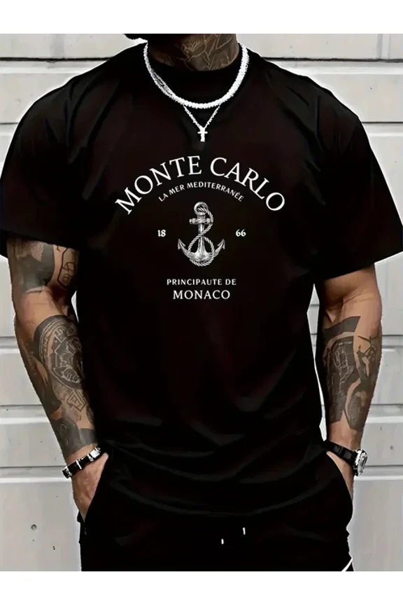 1Pc Men'S Cotton Monaco Anchor Print Casual, Breathable