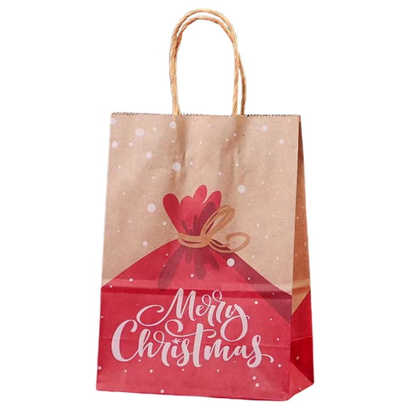 1Pc Merry Christmas Kraft Gift Bags with Handle, Christmas Paper Gift Treat Bags, Goodie Bags for Holiday Decor Xmas Party Gifts Favors Reusable Christmas Bags for Gifts Wrapping(Red,10.2x4.7x12.6")