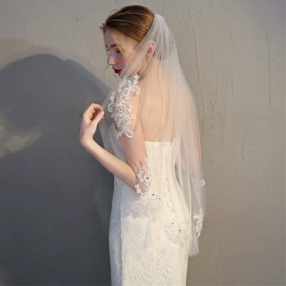 1Pc Mesh Bridal Veils 900x740x10mm White Polyester Flower Pattern Short Tulle Hair Accessories with Hair Comb for Women Wedding Bachelorette Party 1pc