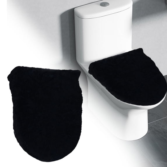 1Pc Microfiber Toilet Lid Cover,Solid Color Toilet Lid Cover,Plush Toilet Lid Cover for Bathroom,Machine Washable Toilet Seat Covers,Plush Elastic Material,Machine Washable,Black,18.11"x19.68"