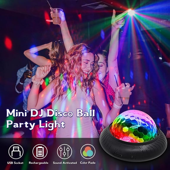 1Pc Mini DJ Disco Ball Party Light Rechargeable Mini Disco Ball for Car, Party Lights Dj Disco Lights, 2-in-1 RGB Strobe Lamp with Sound Activated 7 Colors for Home Room Dance Parties Birthday Decor