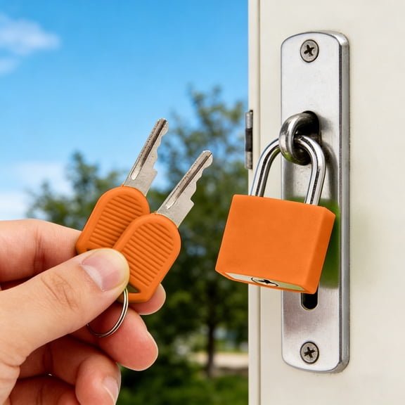 1Pc Mini Padlock Luggage Lock with Key, Solid Brass Body with ABS Cover, Orange Small Travel Padlock for Backpack Locker Diary Security