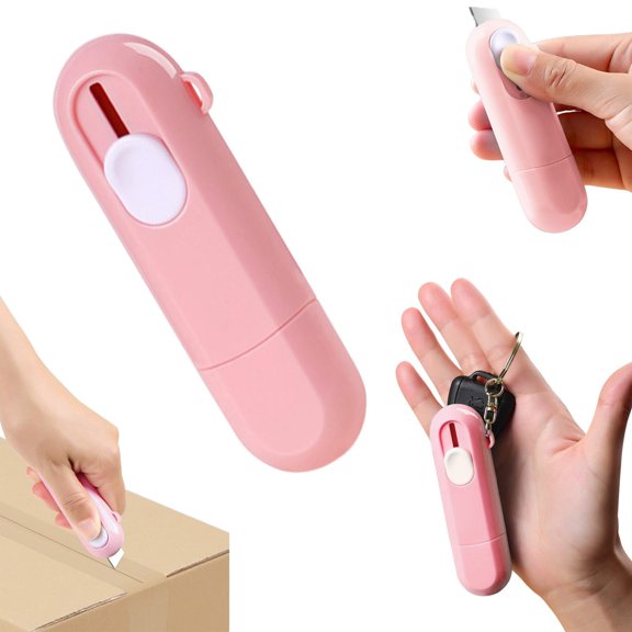 1Pc Mini Retractable Utility Knife, Pocket Keychain Box Cutter, Portable Safe Cardboard Package Opener, Compact Small Cutting Tool for Opening Parcels, Cartons, Envelopes and Daily Household Use