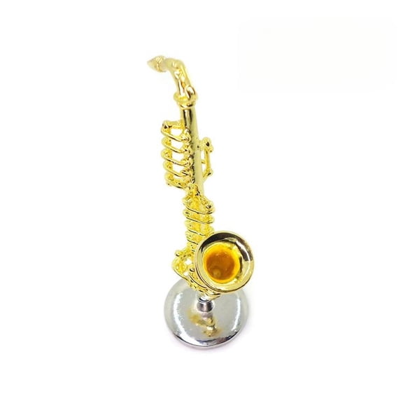 1Pc Mini Saxophone Model Ornament, Gold Metal Musical Instrument Figurine, Dollhouse Scene Accessory Desktop Decor One Size, Clearance Gold
