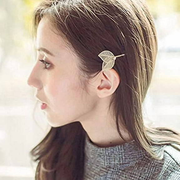 1Pc Minimalist Chic Metal Leaf Hair Bobby Pin with Rhinestone Light Gold DIY