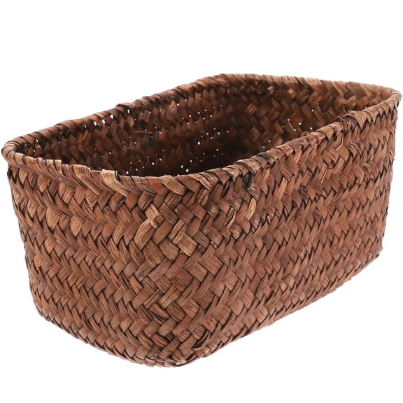Wicker Basket Seagrass Woven Basket Small Storage Basket Rectangular Organizer Tray Decorative Shelf Basket Weave Sundries Container Desktop Basket For Makeup, Clothes, Toys, Stationery (M)