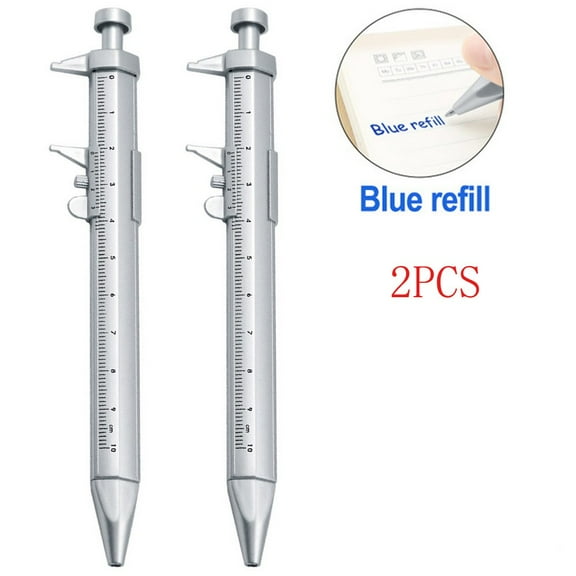 1Pc Multifunction Caliper Pen Ball-Point 0.5Mm Ballpoint Pen Gel Ink Pen Vernier Caliper Roller Ball Pen Creativity Stationery 2Pcs Blue