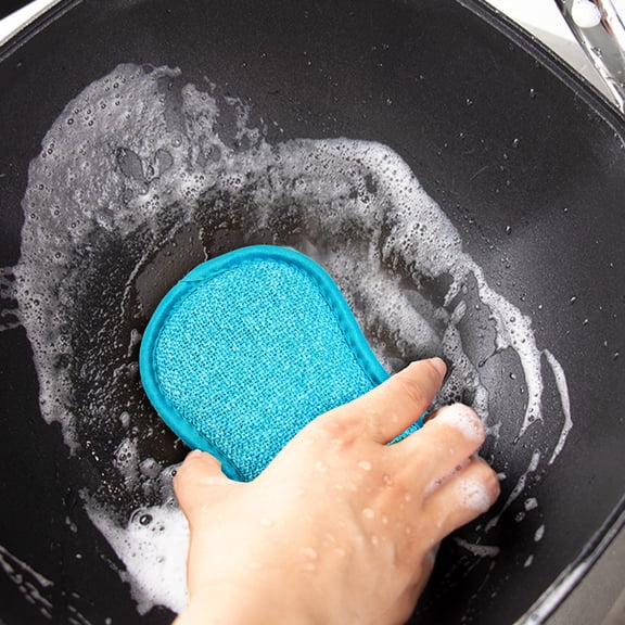 1Pc Multipurpose Durable Odor Free Kitchen Scrub Sponges,Reusable Non-Scratch Microfiber Sponge,Heavy Duty Scouring Pad for Kitchen Cleaning Dishes,Pots and Pans,Non-Scratch Scouring & Wiping,Blue