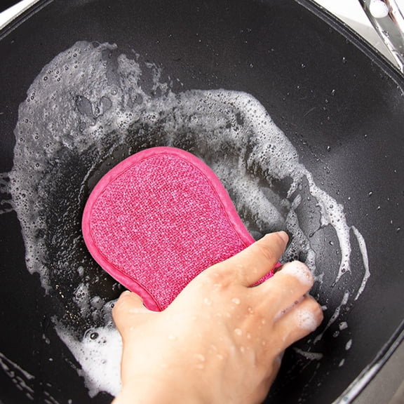 1Pc Multipurpose Durable Odor Free Kitchen Scrub Sponges,Reusable Non-Scratch Microfiber Sponge,Heavy Duty Scouring Pad for Kitchen Cleaning Dishes,Pots and Pans,Non-Scratch Scouring & Wiping,Pink