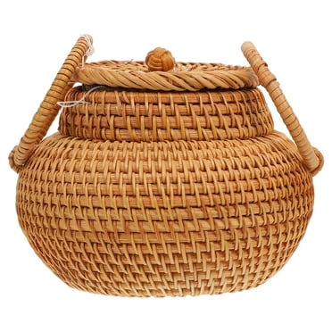 1Pc Multipurpose Rattan Woven Storage Basket Toy Sundries Storage Case with Lid