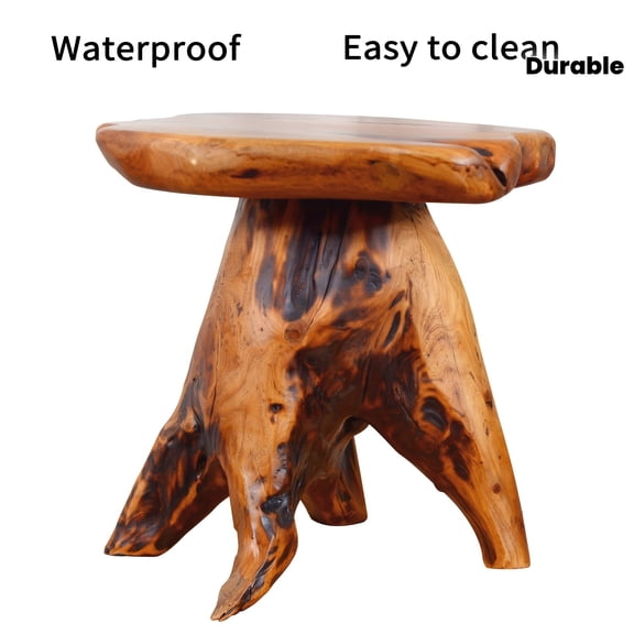 1Pc Natural Edge Solid Fir Wood Stool, Rustic Tree Stump Side Table, 280lb Capacity, Indoor Outdoor Furniture for Home Patio