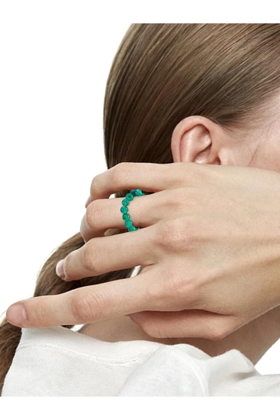 1Pc Natural Jade Stretch Finger Rings for Women Dyed Dark Green Inner Diameter: 19mm
