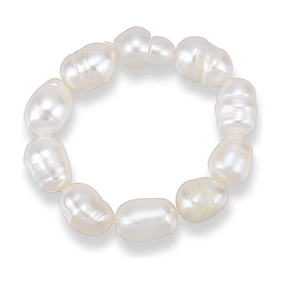 1Pc Natural Pearl Beaded Stretch Finger Ring for Women Seashell Color US Size 7 1/4(17.5mm)
