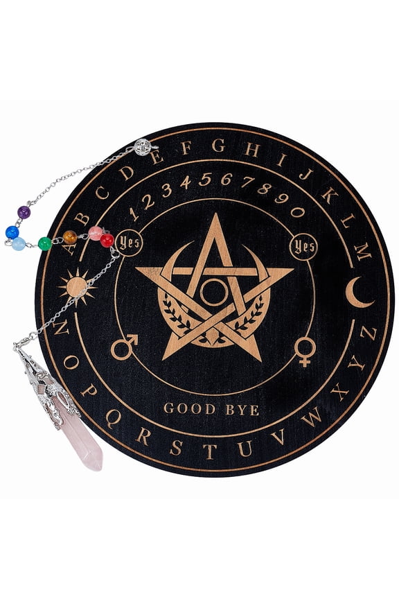 1Pc Natural Rose Quartz Dowsing Pendulum Pendant with 1Pc Wood Pendulum Board for Supplies Star Pattern Pendant: 29~29.7cm Board: 20x0.4cm